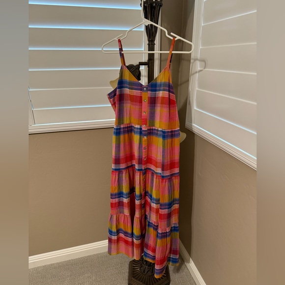 Evereve dRA LA Womens M Sofia Plaid Tiered Sleeveless Midi Sun Dress Boho - Picture 2 of 6